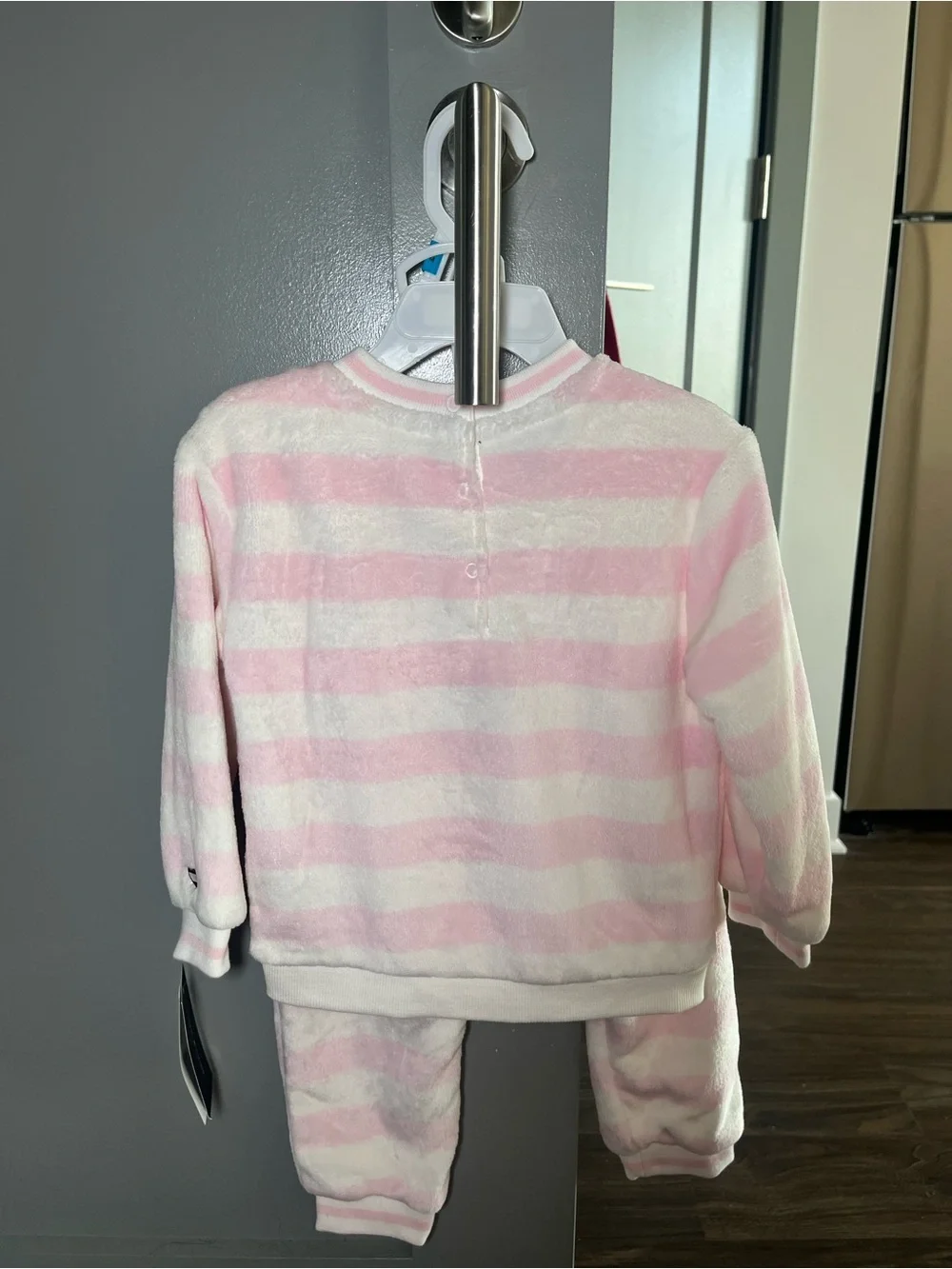 Tommy Hilfiger Pink & White Striped Plush Lounge Set with Embroidered H